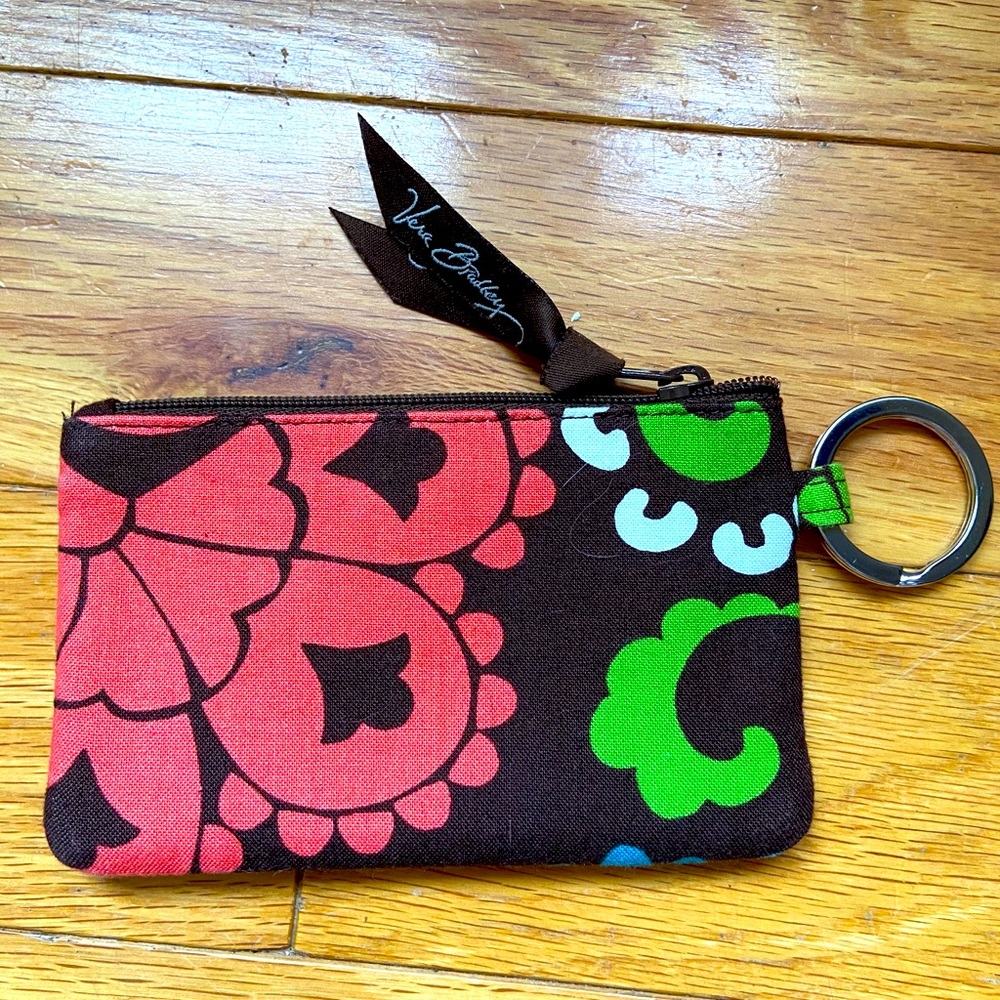 Vera Bradley Floral KeyChain ID Wallet in Brown, Green & Coral